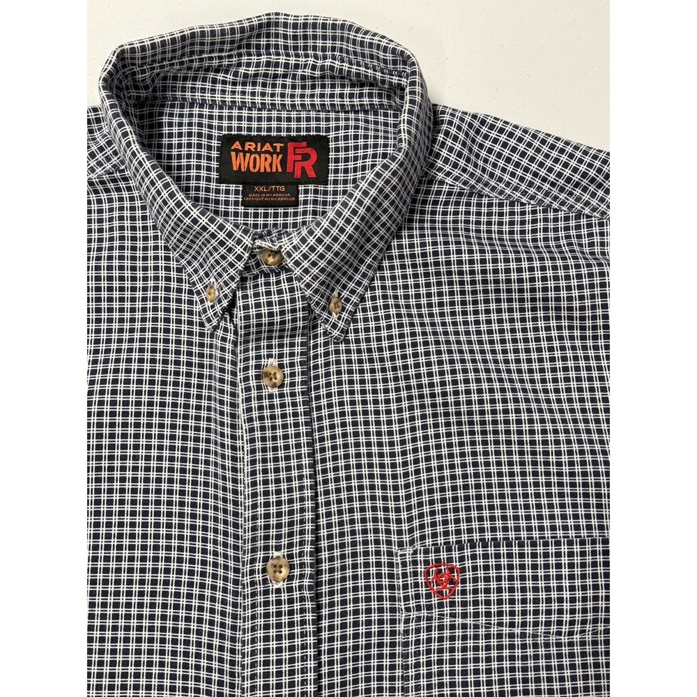 Ariat FR Button Down Shirt Men's 2XL Check Plaid CAT 2 Workwear Welding